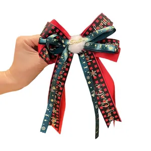 Christmas hair bow clip with red green plaid ribbons, festive hair accessories for girls.