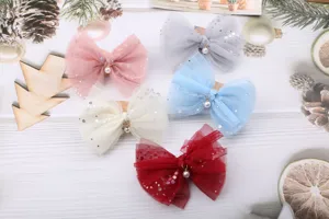 Dettagli mollette per capelli fiocco paillettes, accessori fiocco in tessuto colorato.