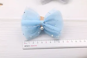 Fiocco in tulle blu con paillettes accessorio per capelli fai da te pendente perla