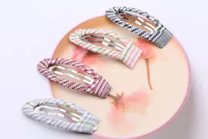 4er Set Stoff umwickelte BB Haarklammern mit Karos und Streifen für süße Mädchen.