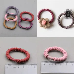 Handmade braided hair ties set, durable elastic hair ropes and cute knitted floral hair accessories.