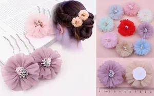 Koreanische Stoffblumen handgemachte DIY Haarschmuck Set mit Haargabeln und bunten Blumenstücken