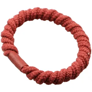 Red braided hair tie with leather connector, elastic hair rope for daily ponytail.
