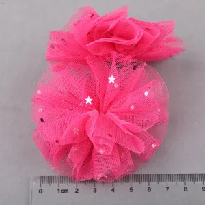 Accesorio para el cabello de flor de tul rosa brillante base de disco de lentejuelas