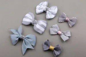 Kinder Haarschleife Haarspange DIY handgemachte süße grau blaue Schleifen Set Details