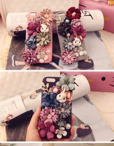 Handgemachte Stoffblumen Perle Kaninchen Handyhülle elegante Schutzhülle für Damen