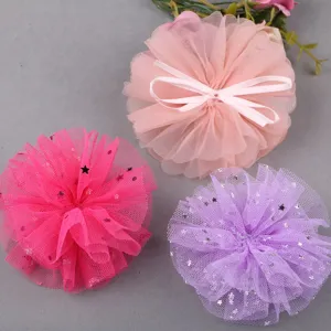 Base de Disco de Flores de Malla Brillante Accesorios de Flores de Tela Semielaborados Para Pinzas Para el Cabello DIY Joyería Hecha a Mano