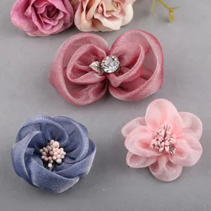 Handgefertigte Mesh Wolkengarn Blume Für DIY Haarklammern Schuhe Kleidung Dekoration Stoff Strass Blumen Zubehör Für Mädchen Damen