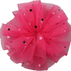 Base de flor de tul rosa brillante accesorio para el cabello DIY con lentejuelas brillantes