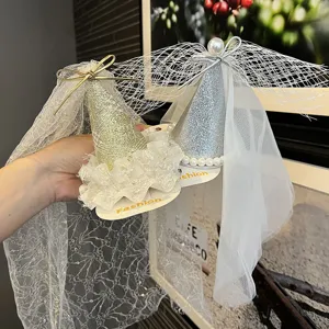 Children princess veil hat headband cute hair accessories for little girls birthday party photo props