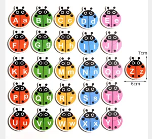 Wooden alphabet ladybug puzzle educational toy for kids learning uppercase lowercase letters.
