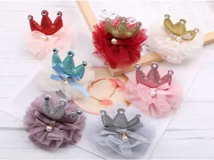 Mollette per capelli a corona per bambini con tulle e ciondolo di perla accessori dolci
