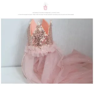 Kids sequin crown veil headband pink mesh hair accessory for birthday party and flower girls