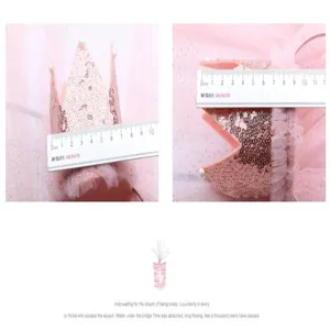 Sequin crown detail view showing size measurement, sparkle mesh hair accessory for girls.