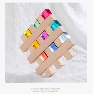 Translucent acrylic wooden building blocks, colorful crystal magic cube toys for kids education.