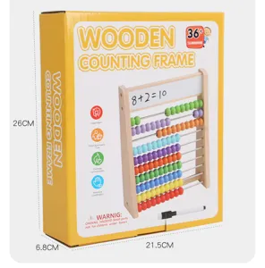 Wooden counting frame for kids math learning, educational montessori abacus toy with beads.