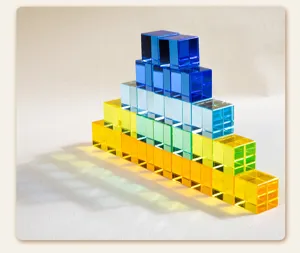 Transparent acrylic translucent building blocks rainbow crystal cube educational toy detail