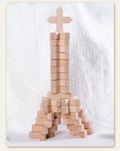 Wooden building blocks educational puzzle toy natural wood stacking tower constructor set kids play