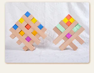 Children wooden acrylic translucent building blocks rainbow cube educational toy set.