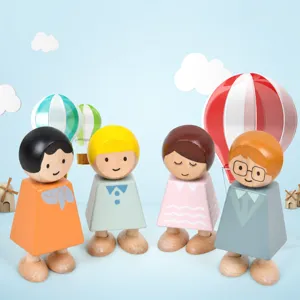 Wooden family peg dolls toy set, early education cognitive building blocks for kids toddler.