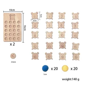 Wooden kids math number board educational toy set with blocks and counting balls.