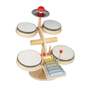 Wooden children drum set percussion instrument baby musical toy with xylophone and cymbals