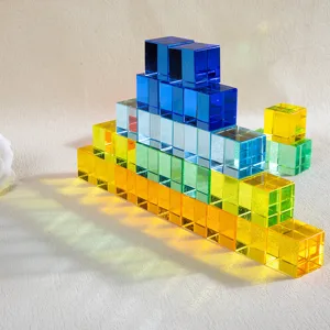 INS Acrylic Translucent Building Blocks Rainbow Square Crystal Gem Toy for Kids Play