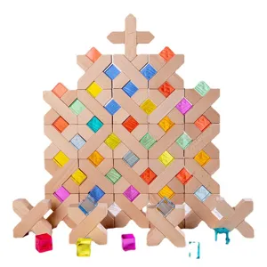 Wooden acrylic translucent building blocks rainbow crystal toy for kids smart puzzle game
