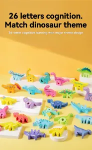 Wooden dinosaur alphabet blocks for kids early education, 26 letters cognitive learning toys.