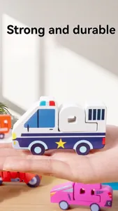 Wooden alphabet police car toy detail, early education puzzle for kids action training cognitive.