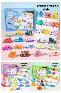 Wooden alphabet building blocks toys set for kids early education, traffic and animal styles.