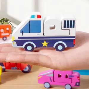 Wooden alphabet vehicle puzzle toy for kids early education, colorful transport cognition block.