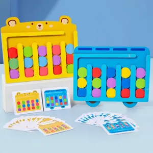 Wooden double-sided logic game toy with colorful circles and cards for kids development.