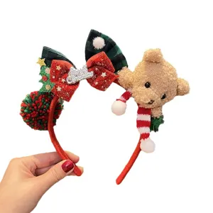 Christmas plush bear headband cute children hair hoop holiday party hair accessories