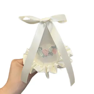 Princess birthday hat headband with bow and floral embroidery for kids party photo props.