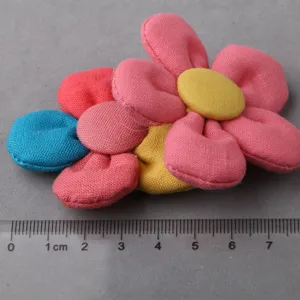 DIY fabric flower accessories, handmade colorful cloth floral materials for hair clips and crafts.