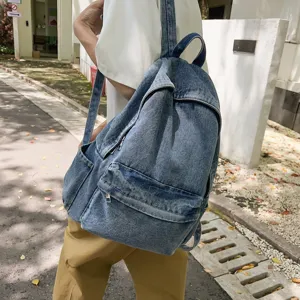 Vintage Jeans Freizeit Rucksack für Damen, koreanischer Stil Schultasche mit großem Volumen.