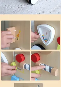 Wooden educational activity walker toy detail showcasing interactive shapes for toddlers.