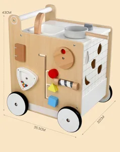 Wooden baby walker activity center multi-functional educational toy kitchen cart for toddlers