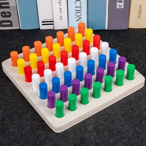 Montessori wooden color cylinder socket pegboard sensory educational toy for kids learning