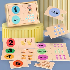 Wooden Digital Matching Puzzle Montessori Educational Toy Early Learning Number Counting Animals Cognition Gift For Kids
