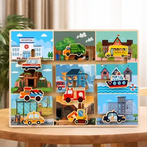 Tavola Puzzle Labirinto Veicoli di Traffico in Legno Giocattolo Educativo Precoce Gioco di Sviluppo Cerebrale per Bambini