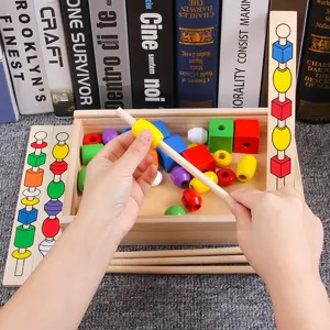 Wooden bead stringing toy for early childhood education, color cognition and motor skills.