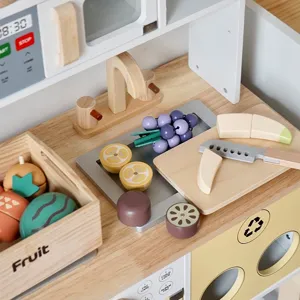 Wooden kids play kitchen fruit cutting toy set for toddlers pretend cooking fun gift main view