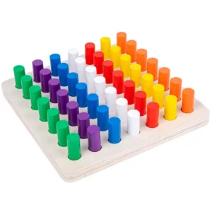 Montessori Wooden Cylindrical Peg Board Color Sorting Educational Toy for Kids Hand Eye Coordination