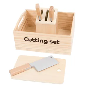 Wooden cutting set toy for kids kitchen role play wooden toy storage box kitchenware