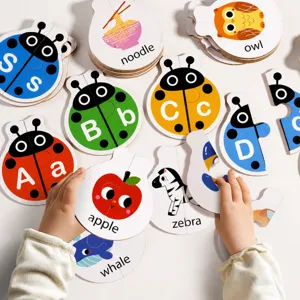 Kids wooden cognitive puzzle matching toy set, alphabet and animal learning cards for kids.