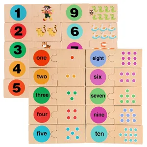 Wooden numbers matching puzzle set, early educational toys for kids cognitive development learning.