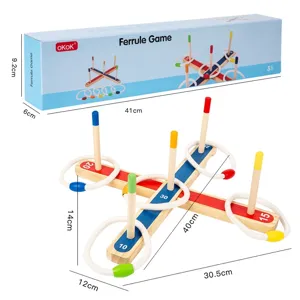 Set gioco lancio anelli in legno con pioli colorati e anelli corda divertimento bambini esterno.