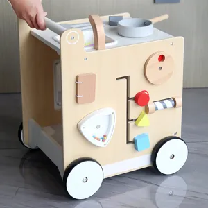 Wooden baby activity walker multi-functional play kitchen toy cart for toddlers early learning